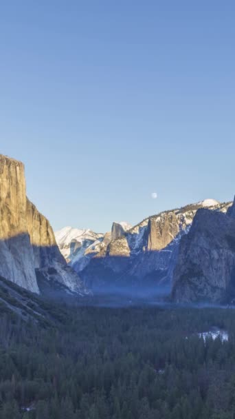 Vista Del Túnel Del Valle Yosemite Atardecer Invierno Tarde Soleada — Vídeos de Stock