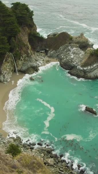 Mcway Beach Mcway Falls Big Sur California Vista Aérea Drone — Vídeo de stock