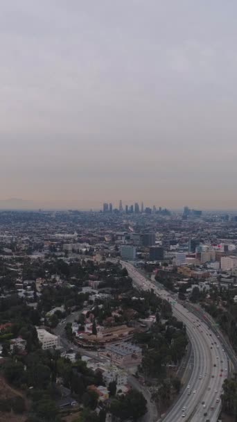 Los Angeles City Morning Car Traffic Highway California Usa Aerial — Stock Video