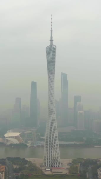 Guangzhou China Μαρτίου 2018 Canton Tower City Skyline Smog Morning — Αρχείο Βίντεο