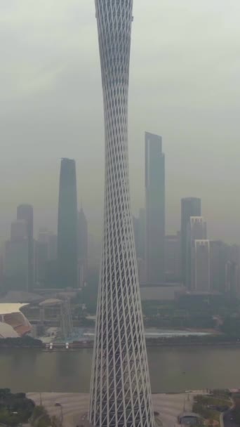 Guangzhou China March 2018 Canton Tower City Skyline Smog Morning — Stock Video