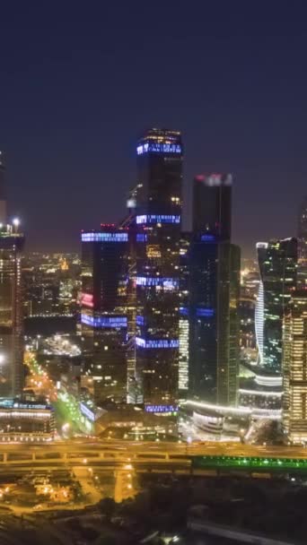 Skyscrapers Moscow City Business Center City Skyline Summer Night Inglês — Vídeo de Stock
