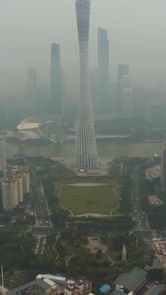 Guangzhou Čína Března 2018 Kantonská Věž Městské Panorama Smogu Ráno — Stock video