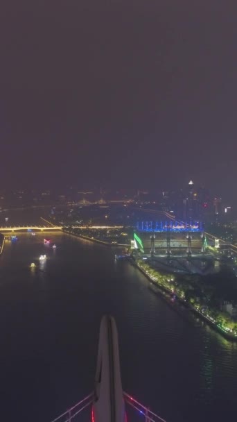 Ponte Liede Guangzhou Cityscape Noite Vista Aérea Drone Voa Para — Vídeo de Stock