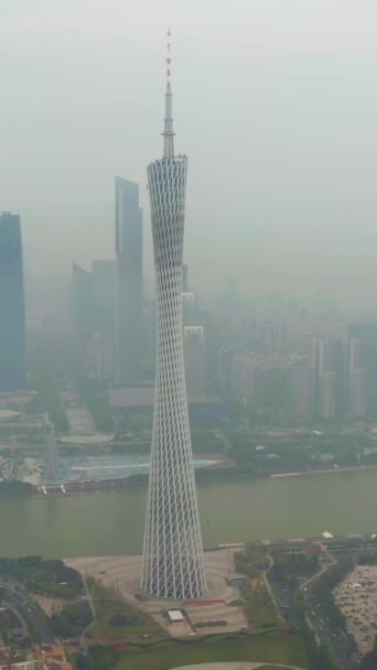 Guangzhou China Marzo 2018 Torre Del Cantón City Skyline Smog — Vídeo de stock