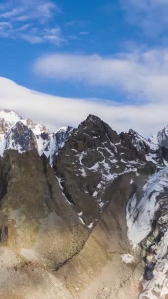 Tian Shan Mountains Blue Sky Mraky Aerial Hyper Lapse Time — Stock video