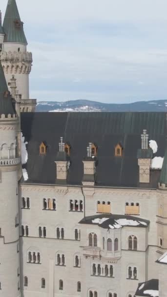 Schloss Neuschwanstein Einem Wintertag Berge Und Schneefeld Bayerische Alpen Deutschland — Stockvideo