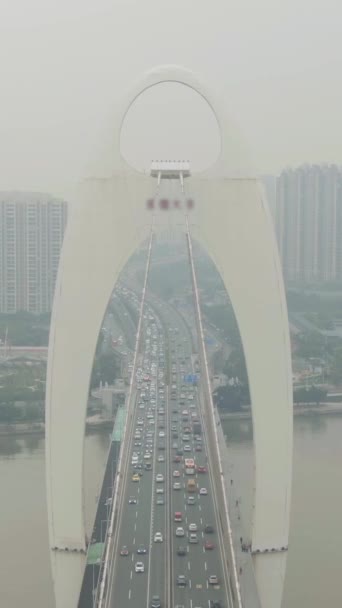 Most Liede Rzece Pearl Guangzhou City Smog Chiny Widok Lotu — Wideo stockowe