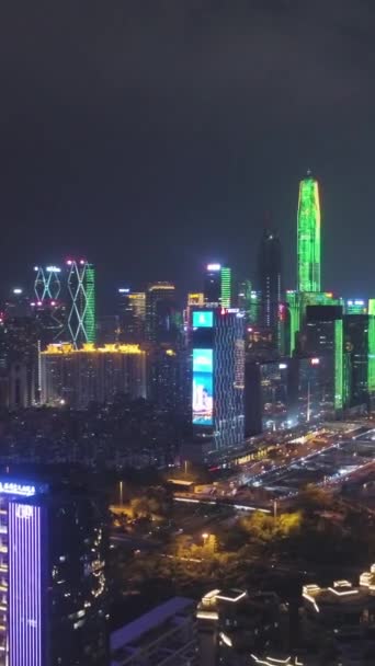 Город Шэньчжэнь Китай Urban Skyline Light Show Футянь Вид Воздуха — стоковое видео