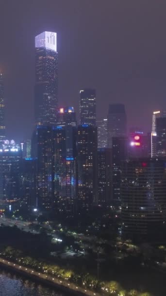 Liede Bridge Guangzhou Downtown Noite China Vista Aérea Drone Voa — Vídeo de Stock