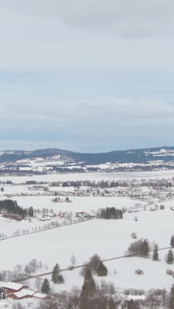 Замок Нойшванштайн Зимний День Горы Снежное Поле Баварские Альпы Германия — стоковое видео
