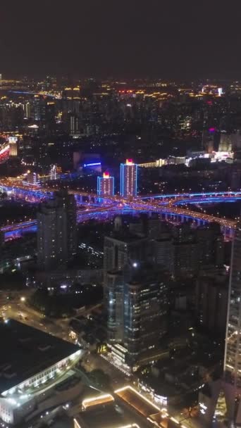 Ciudad Shanghai Por Noche Paisaje Urbano Huangpu China Vista Aérea — Vídeos de Stock
