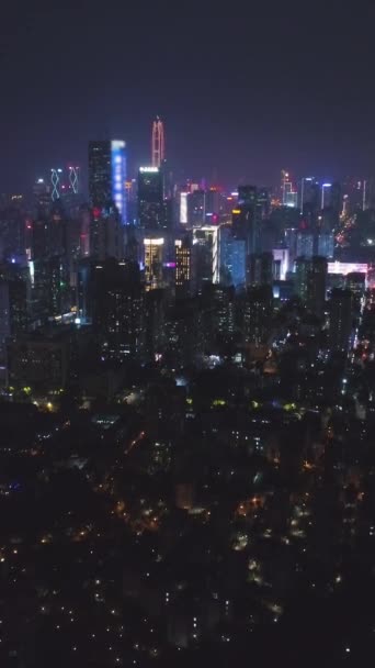 Oświetlony Pejzaż Miasta Shenzhen Nocą Dzielnica Futian Chinach Widok Lotu — Wideo stockowe