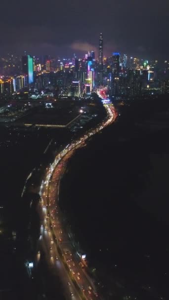 Miasto Shenzhen Nocą Futian District Urban Skyline Zatoka Shenzhen Guangdong — Wideo stockowe