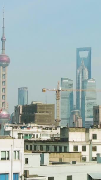 Shanghai City Huangpu Und Lujiazui Distrikt Clear Day China Luftaufnahme — Stockvideo