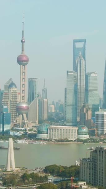 Shanghai City Huangpu Lujiazui Cityscape Clear Day China Aerial View — Stock Video