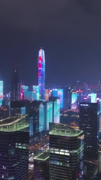 Шэньчжэнь Китай Urban Skyline Light Show Футянь Вид Воздуха Раскрыть — стоковое видео