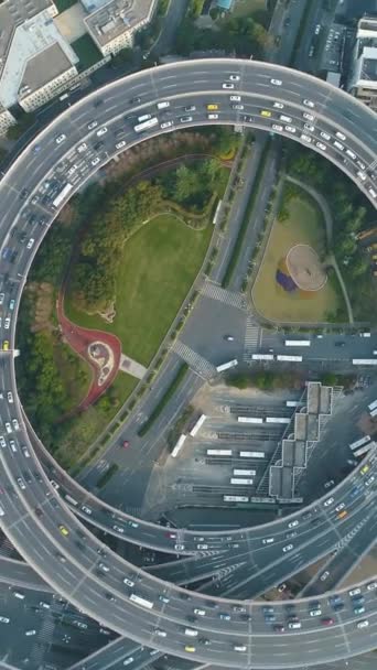 Circular Elevated Nanpu Road Intersection Shanghai China Vista Vertical Aérea — Vídeos de Stock