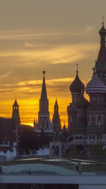 Moszkvai Kreml Szent Bazilika Katedrális Zaryadye Park Nappali Éjszakai Járása — Stock videók