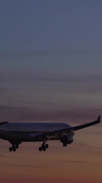 모스크바 러시아 2018년 19일 비행기가 황혼의 셰레메티예보 공항에 착륙합니다 슬로우 — 비디오