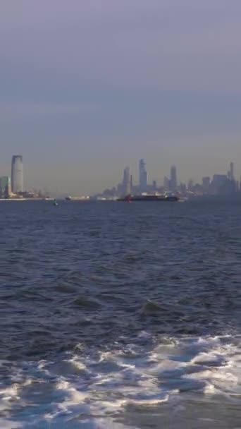 Manhattan Jersey City Urban Cityscape Morning Nova Iorque Vista Barco — Vídeo de Stock