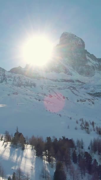 Matterhorn Dağı Kışın Güneş Kuzey Duvarı Sviçre Alpleri Sviçre Hava — Stok video