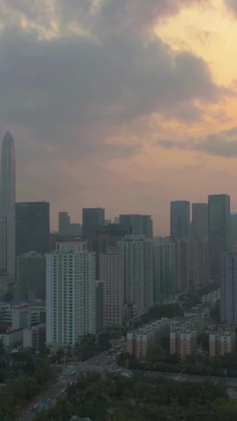 Шеньчжень Urban Skyline Заході Сонця Хмарочоси Футіанського Району Китай Вид — стокове відео