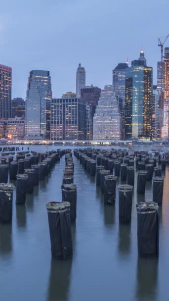 Krajobraz Dolnego Manhattanu Rzeki Piers Godzinach Porannych Nowy Jork Stany — Wideo stockowe