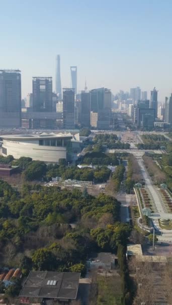 Зелений Парк Центр Шанхаю Сонячний День Китай Вид Повітря Дрон — стокове відео