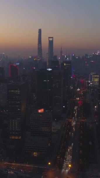 Shanghai Skyline Bij Zonsondergang District Lujiazui Century Avenue Luchtfoto Drone — Stockvideo
