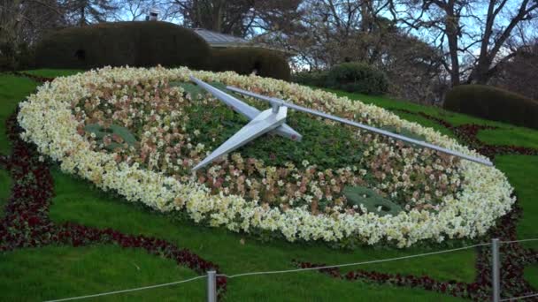 Geneva Switzerland Luty 2024 Zegar Kwiatowy Ogrodzie Angielskim Genewie — Wideo stockowe