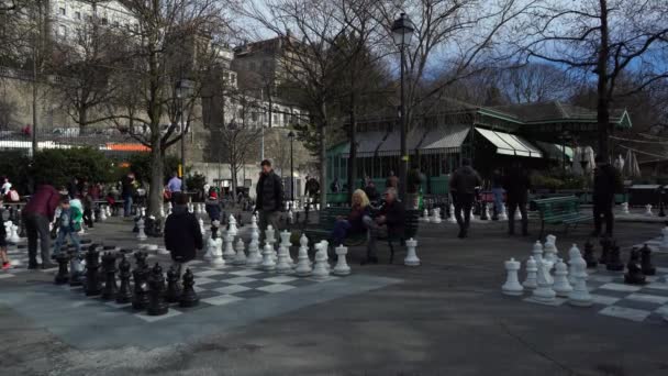 Geneva Zwitserland Februari 2024 Giant Chess Boards Geneva Park People — Stockvideo