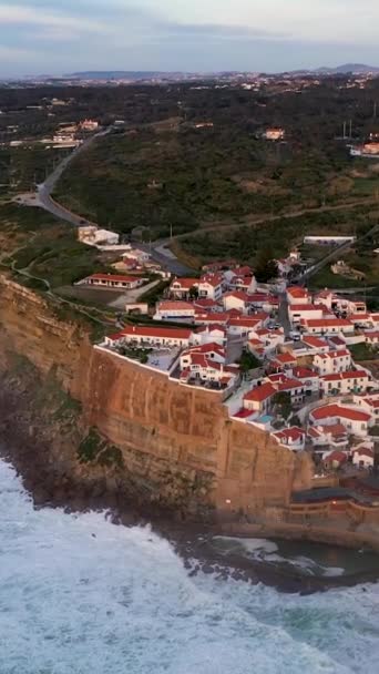 Maison Blanche Azenhas Mar Village Portugal Coucher Soleil Falaises Vagues — Video