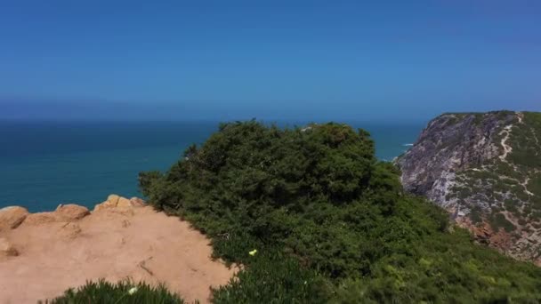 Ursa Beach Two Sea Stacks Cliffs Atlantic Ocean Waves Sunny — Αρχείο Βίντεο