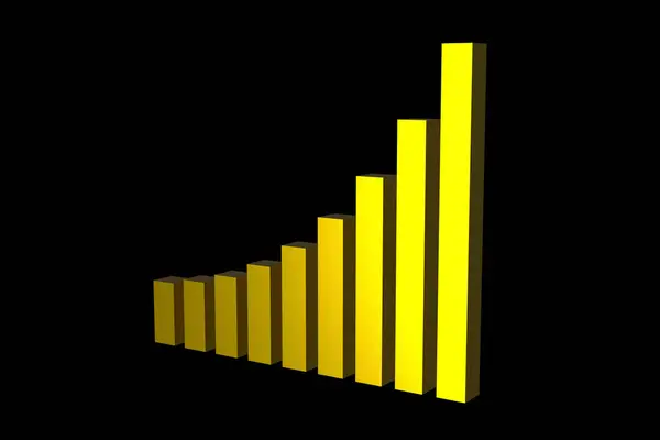 Altın sarısı büyüme başarısı, şeffaf arkaplan üzerine bar grafiği. Alpha Channel ile Isometric 3d Hazırlama
