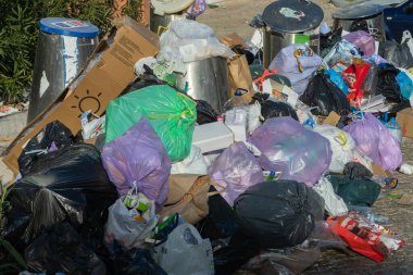LISBON, PORTUGAL - 26 ARALIK 2024: İşçiler grevinden dolayı Toplanmamış Çöp Kutuları Toplanıyor