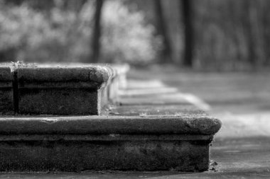 Parktaki eski ahşap masa.