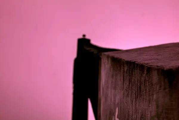 Kırmızı çatılı ahşap ev.