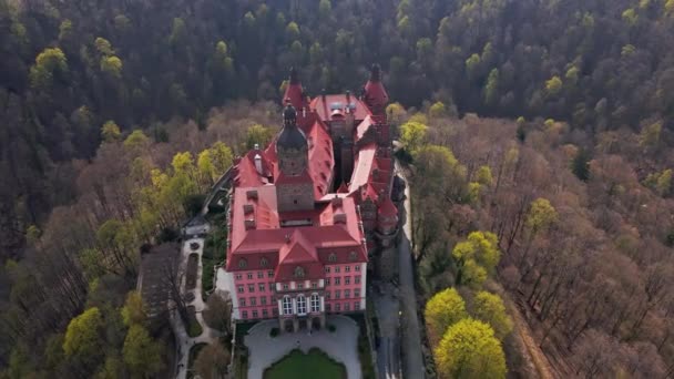 Drone Flight Ksiaz Castle Walbrzych Poland Lower Silesia Famous Historic — Vídeos de Stock