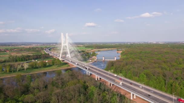 Αεροφωτογραφία Drone Της Γέφυρας Redzinski Πάνω Από Τον Ποταμό Odra — Αρχείο Βίντεο