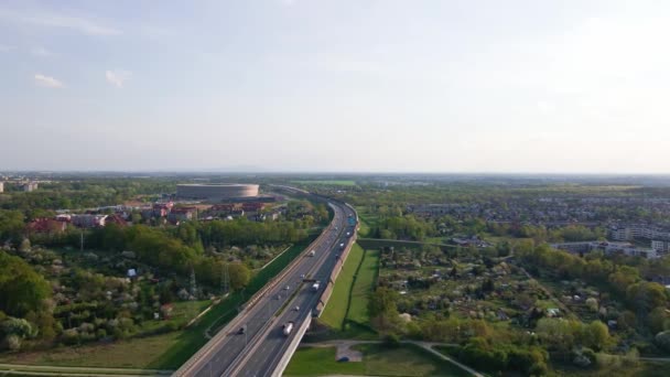Bypass Weg Rond Wroclaw Met Uitzicht Het Centrale Stadion Polen — Stockvideo