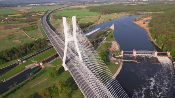 Vista Aérea Del Puente Redzinski Sobre Río Odra Ciudad Wroclaw — Vídeo de stock