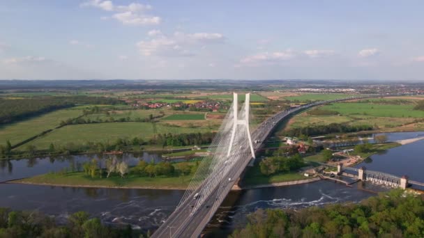 Vue Aérienne Par Drone Pont Redzinski Sur Rivière Odra Dans — Video