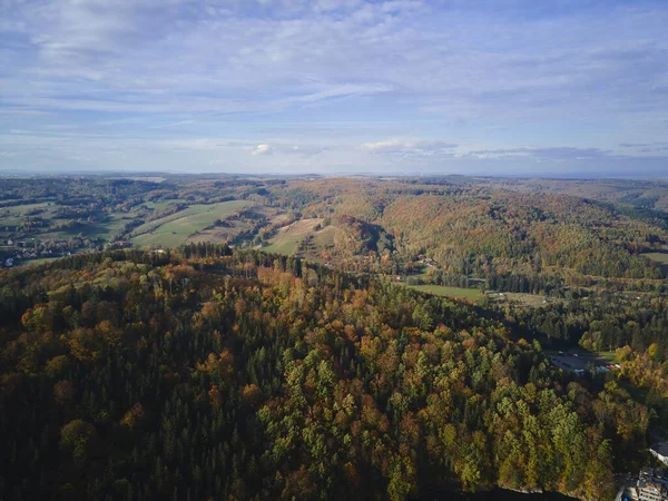 Drone Flight Mountains Covered Forest Autumn Season Beautiful Nature Landscape — Stock Photo, Image