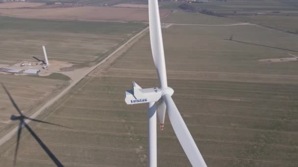 Wind Turbine Made Vestas Wind Systems Aerial View Windmill Generator — Stock Video