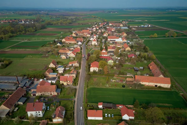 Village Green Fields Europe Aerial View Non Urban Landscape Small — ストック写真