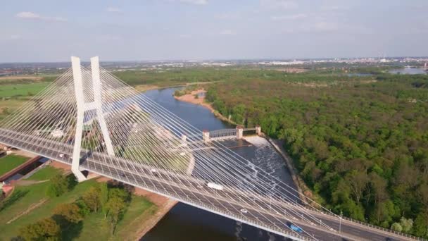Повітряний Безпілотний Вид Міст Редзинського Через Річку Одра Місті Вроцлав — стокове відео