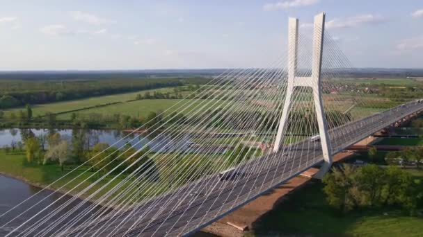 Luftaufnahme Der Redzinski Brücke Über Die Oder Der Stadt Breslau — Stockvideo