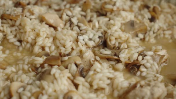 Process Cooking Risotto Mushrooms Arborio Rice Boiled Frying Pan Home — Vídeos de Stock