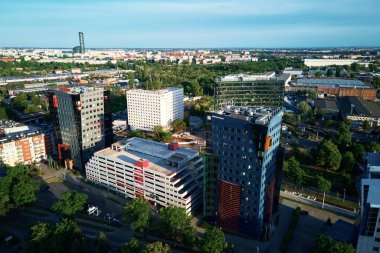 Panoramic view of Wroclaw city, Poland. Aerial shot of modern city architecture